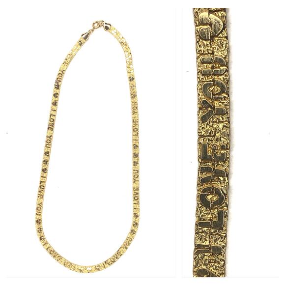 Necklace Gold Link Chain I LOVE YOU and Hearts Raised Writing - Picture 1 of 5